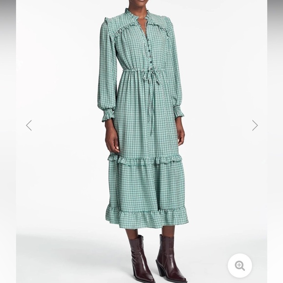 CEFINN Loretta Maxi Dress - Ecru Green Houndstooth Print - Picture 1 of 11